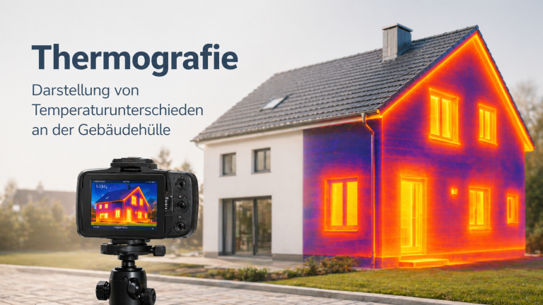 Thermografie – Darstellung von Temperaturunterschieden Thermografische Darstellung eines Wohngebäudes zur orientierenden Darstellung von Temperaturunterschieden an der Gebäudehülle