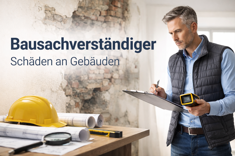 Schäden an Gebäuden – Bausachverständiger Bausachverständiger dokumentiert Schäden an einer Innenwand mithilfe von Messgerät und schriftlicher Aufnahme
